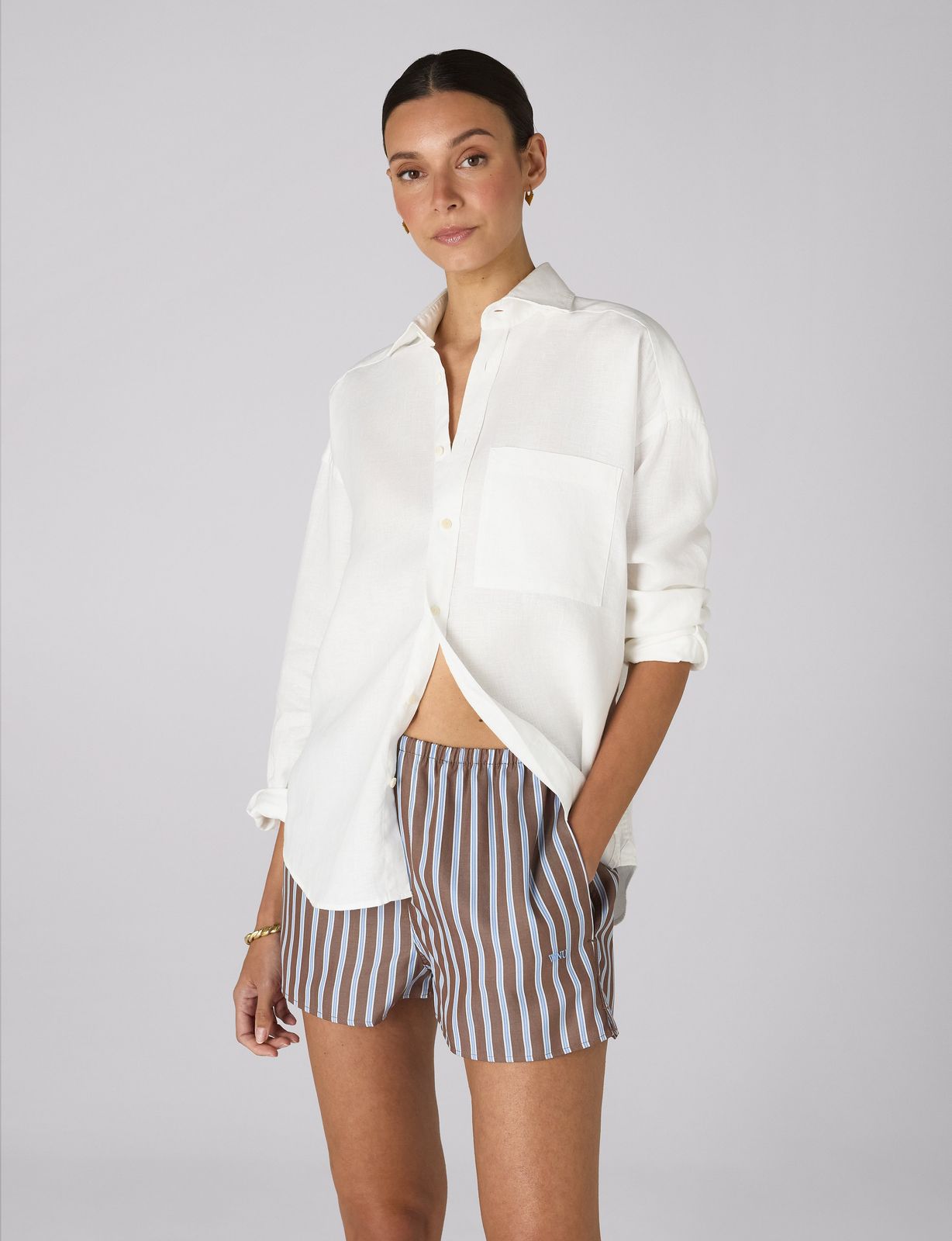 Court Short: TENCEL™ Lyocell, Mocha Multi Stripe