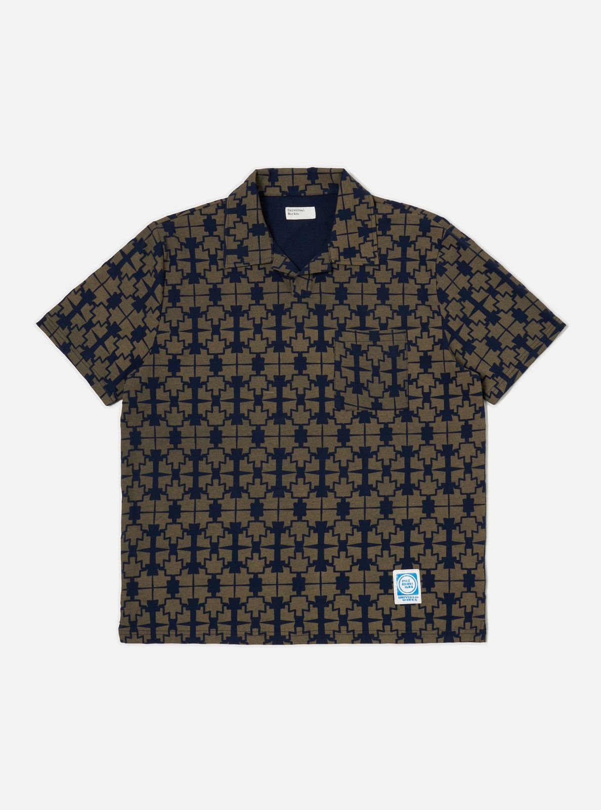 Navy/Mud Mitla Print Jersey Newlyn Polo