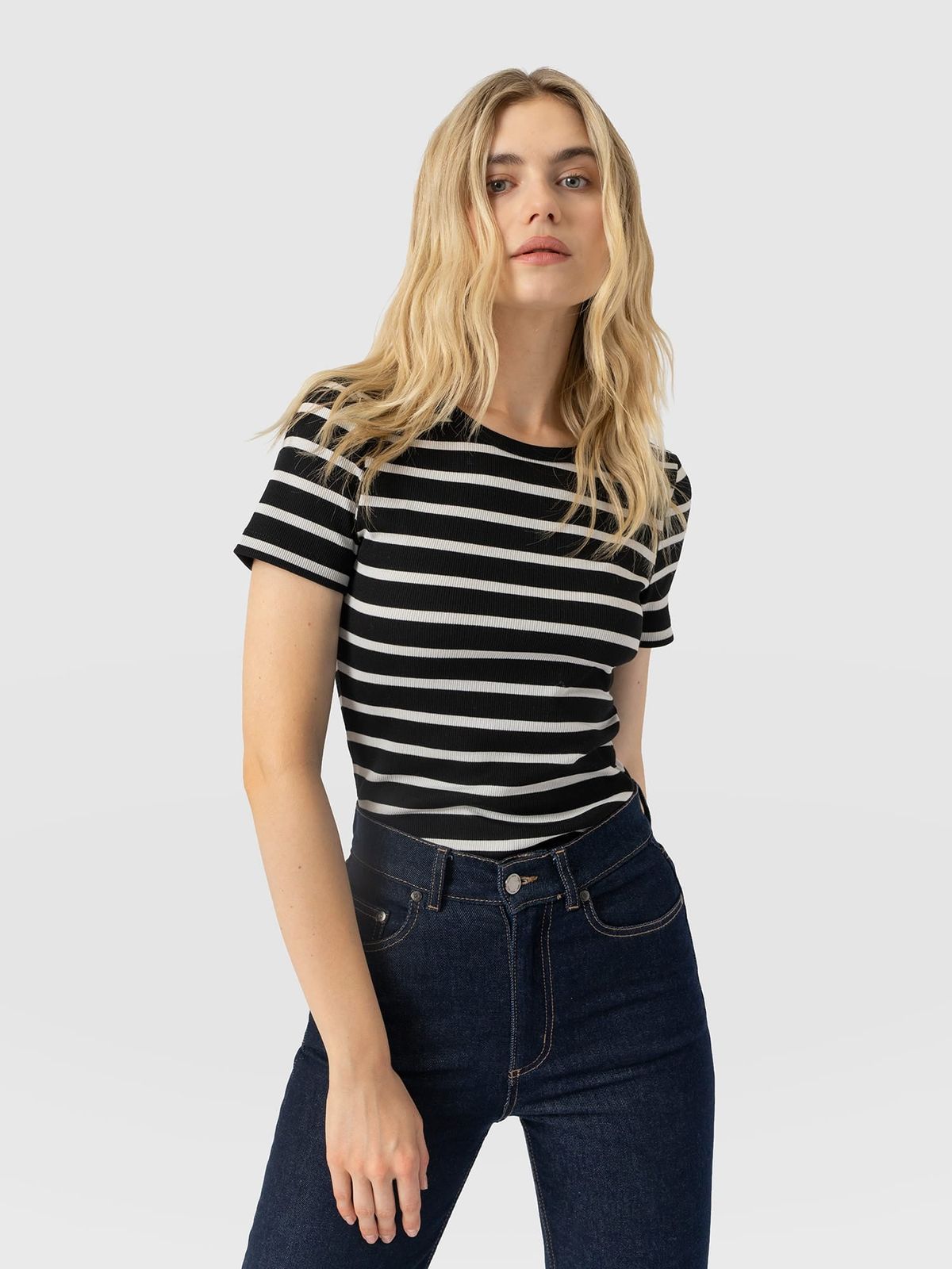 Ribbed Short Sleeve Tee - Black Stripe