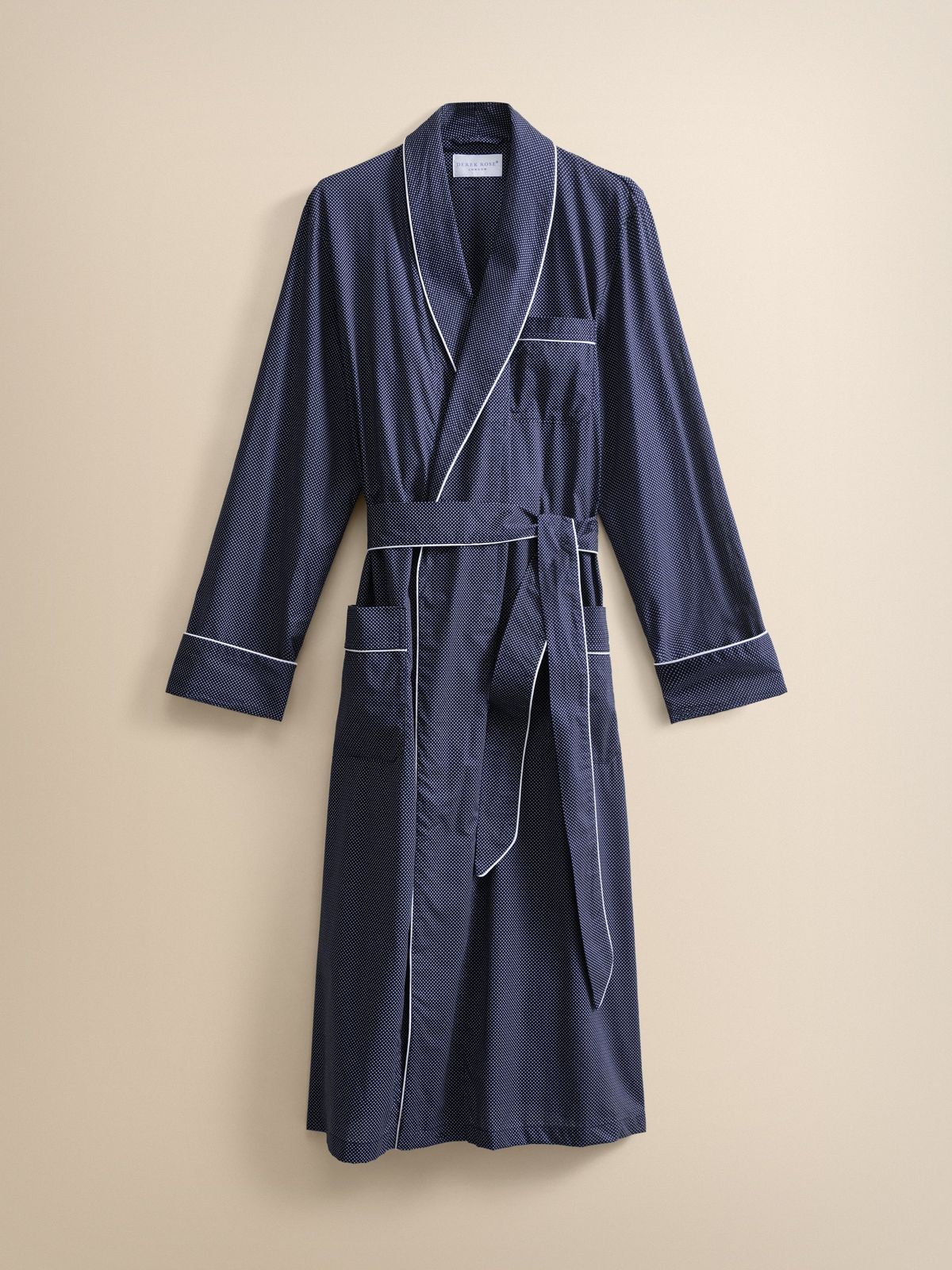 Plaza Cotton Batiste Dressing Gown Navy Blue Pin Dot