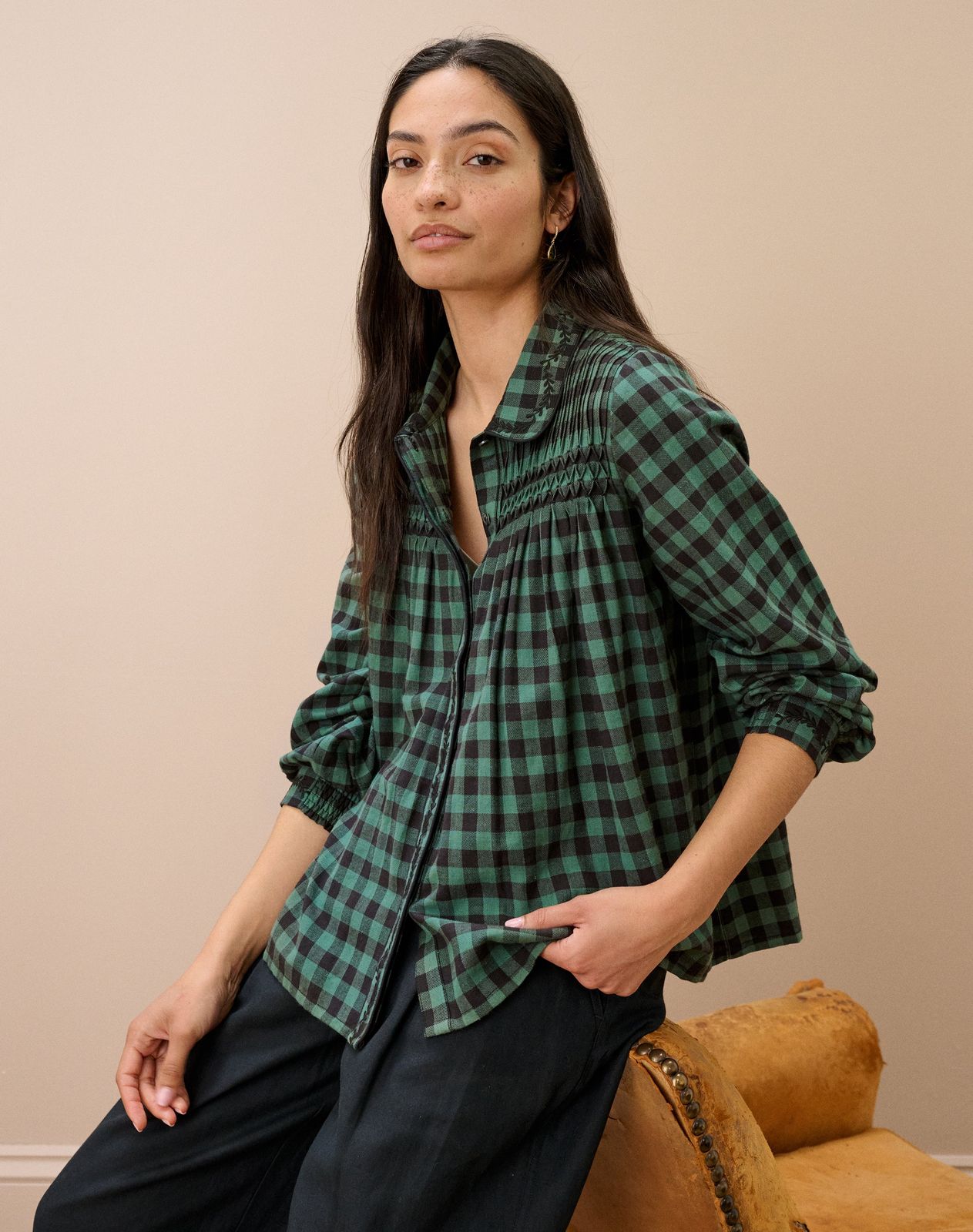 Brushed Cotton Gingham Smock Shirt