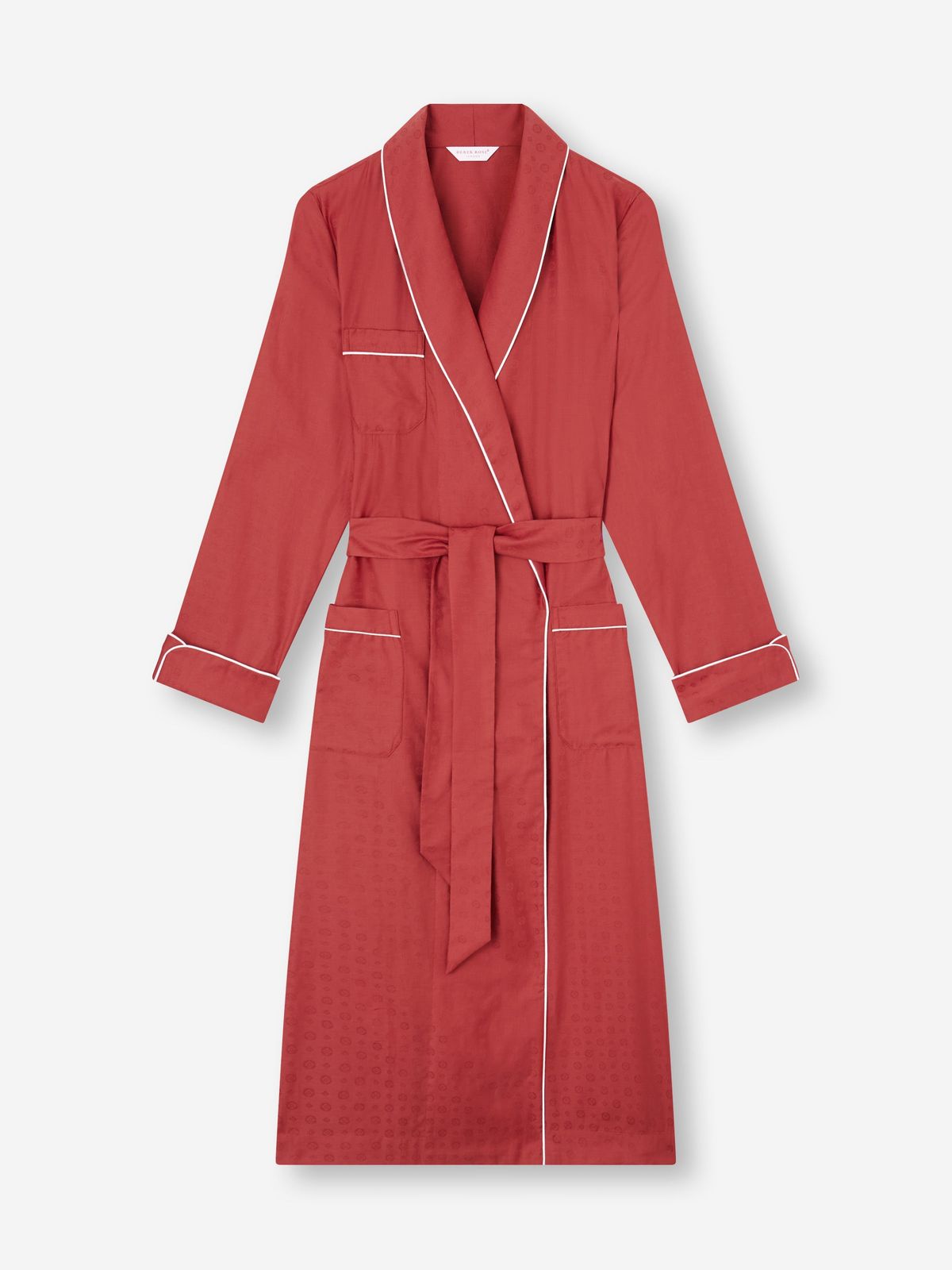Kate Cotton Jacquard Dressing Gown Red Rose Motif