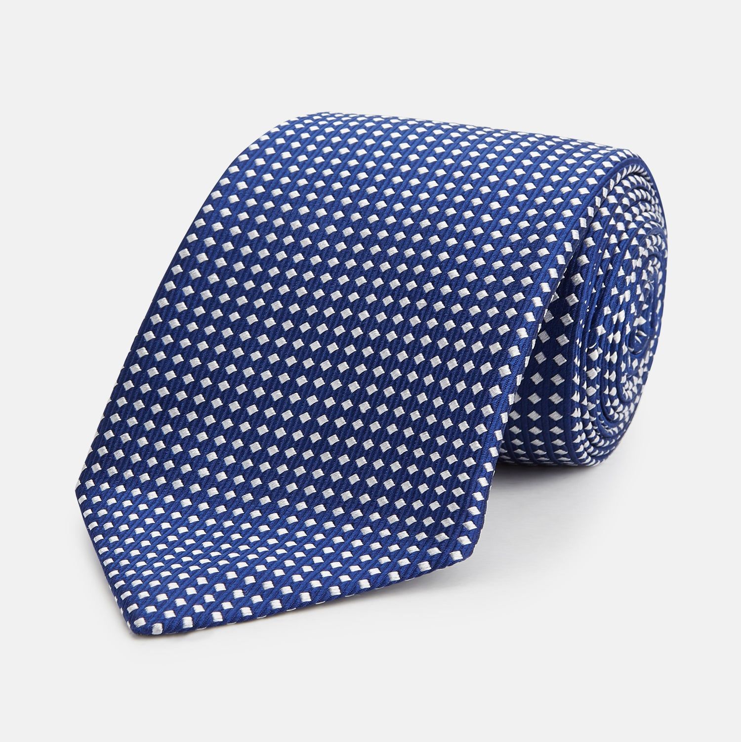 Slim Diamond Navy and White Silk Tie