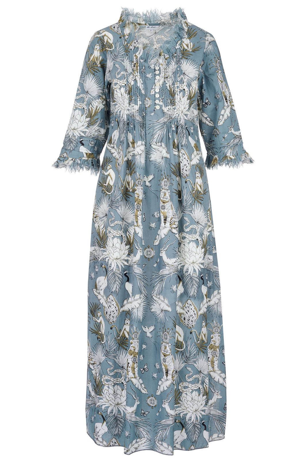 Cotton Annabel Maxi Dress In Grey Tropical