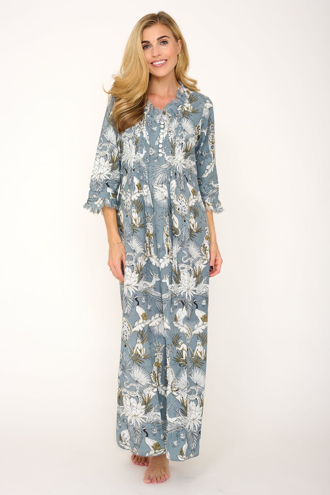 Cotton Annabel Maxi Dress in Grey Tropical