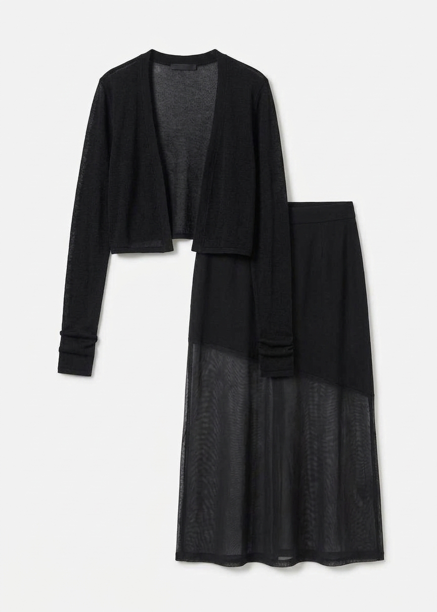 Lenore Semi Sheer Midi Skirt - Black