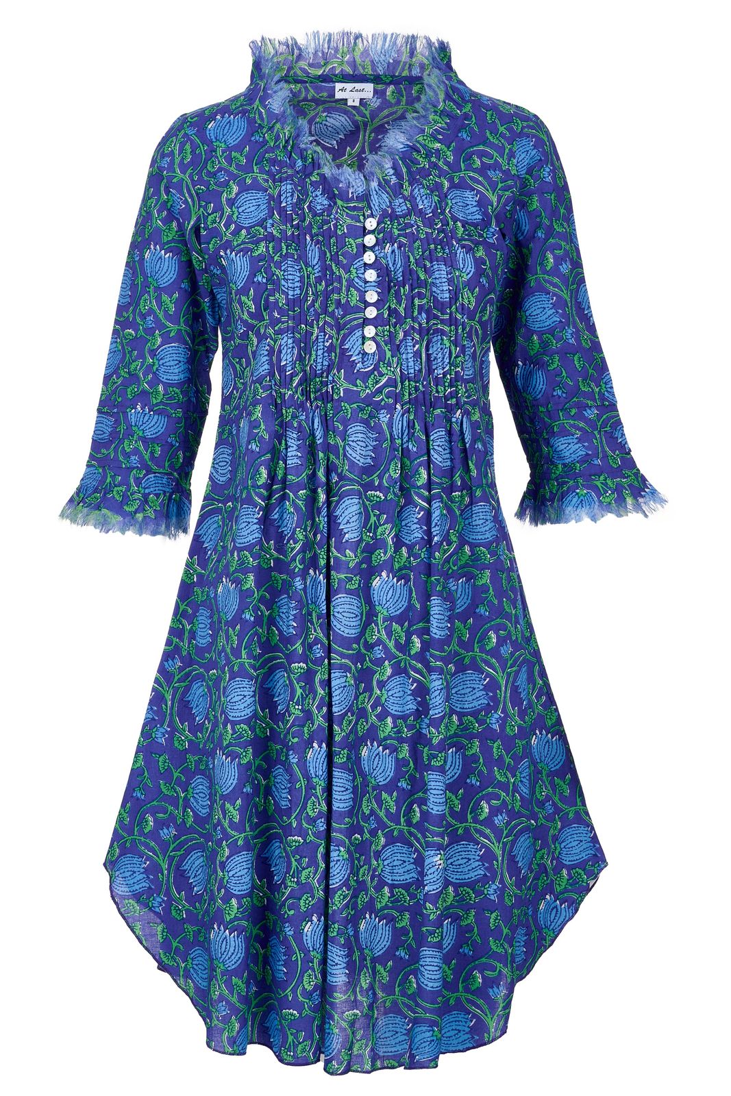 Annabel Cotton Tunic In Royal Blue With Blue & Green Flower
