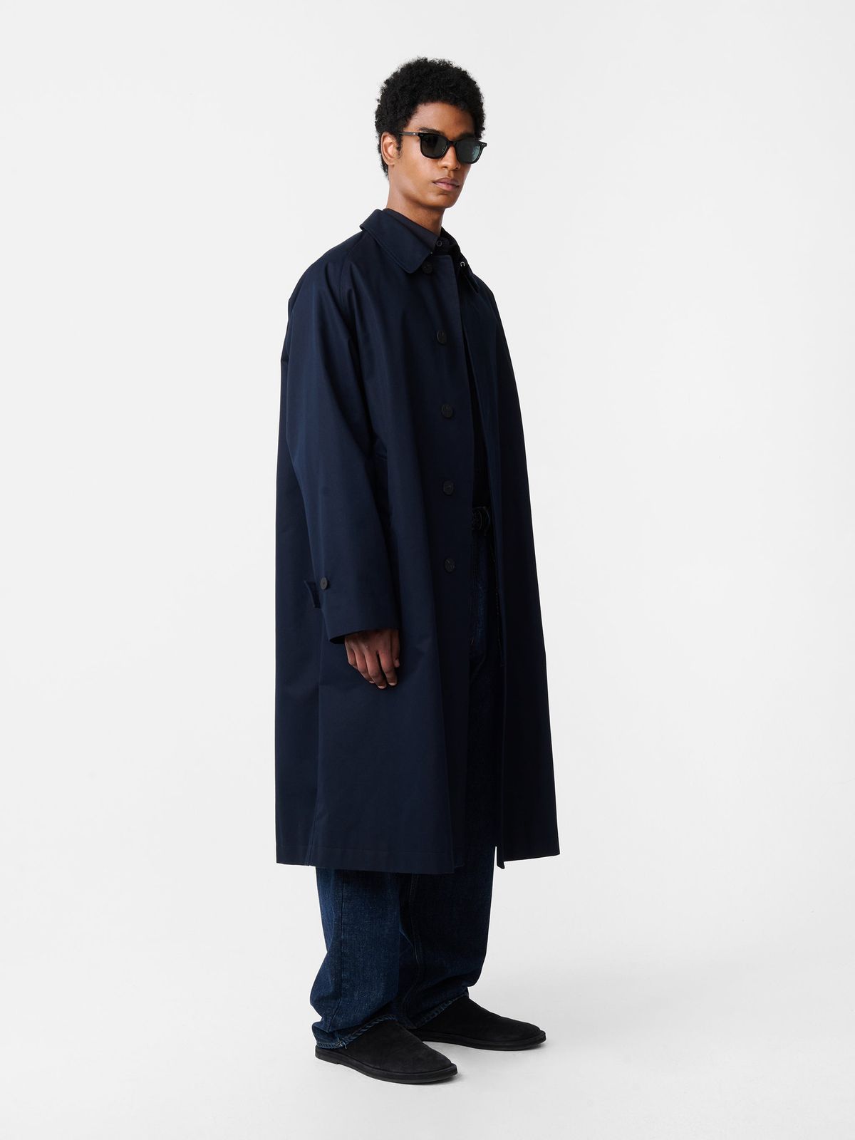 Crowe Coated Cotton Trench in Darkest Navy
