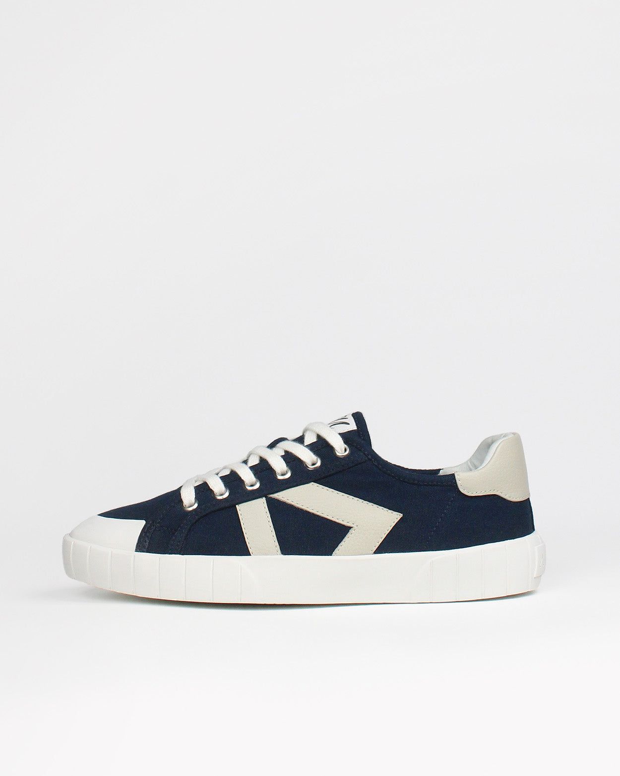 Helios Low Top Trainers - Navy Canvas & Beige Leather