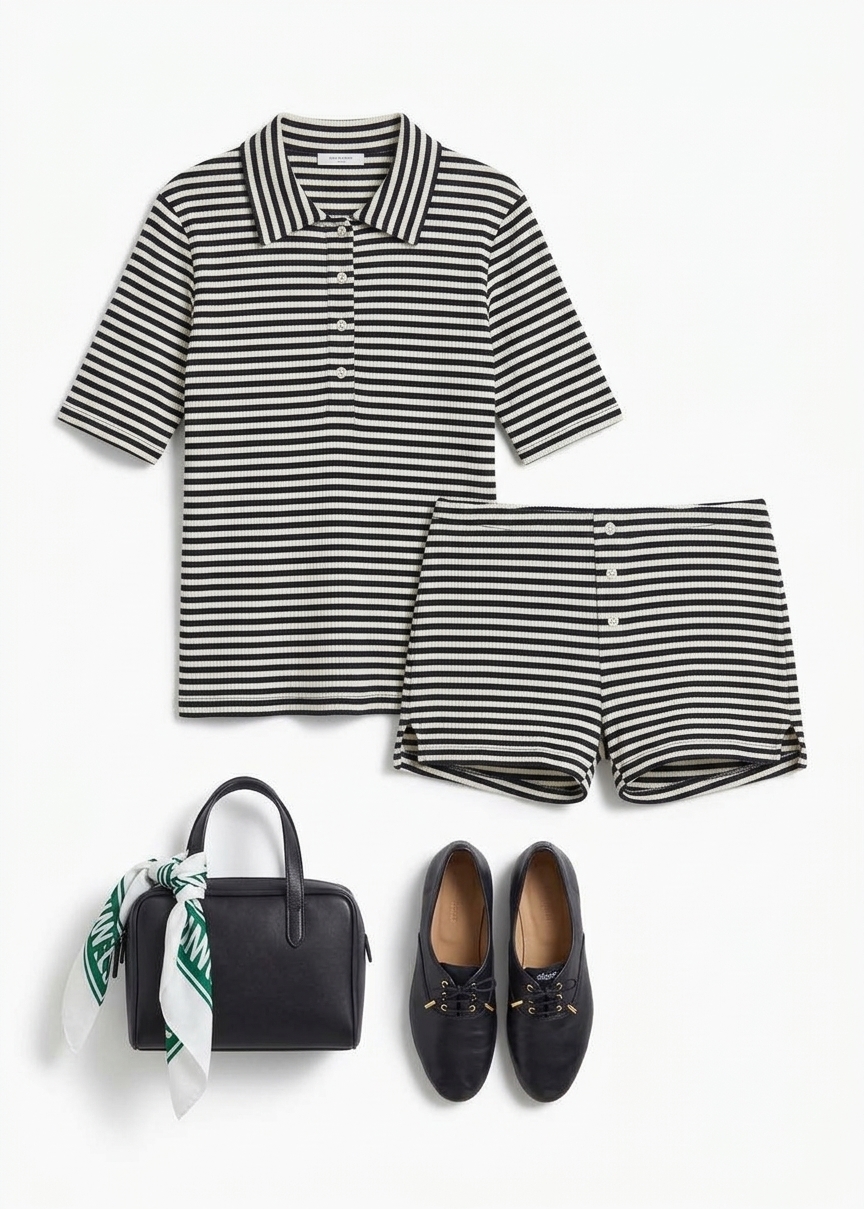 Celoni Knit Mini Shorts - Black/white Stripe