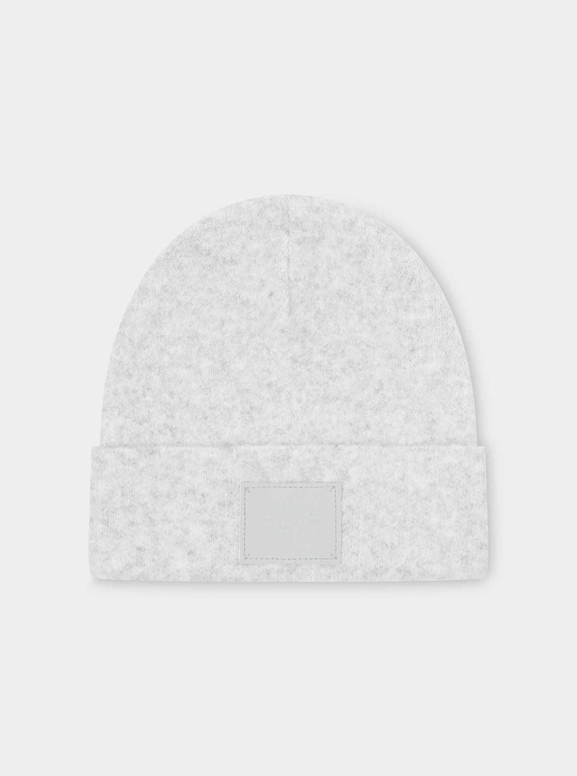 FLUFFY KNIT EMBLEM BEANIE - GREY MARL