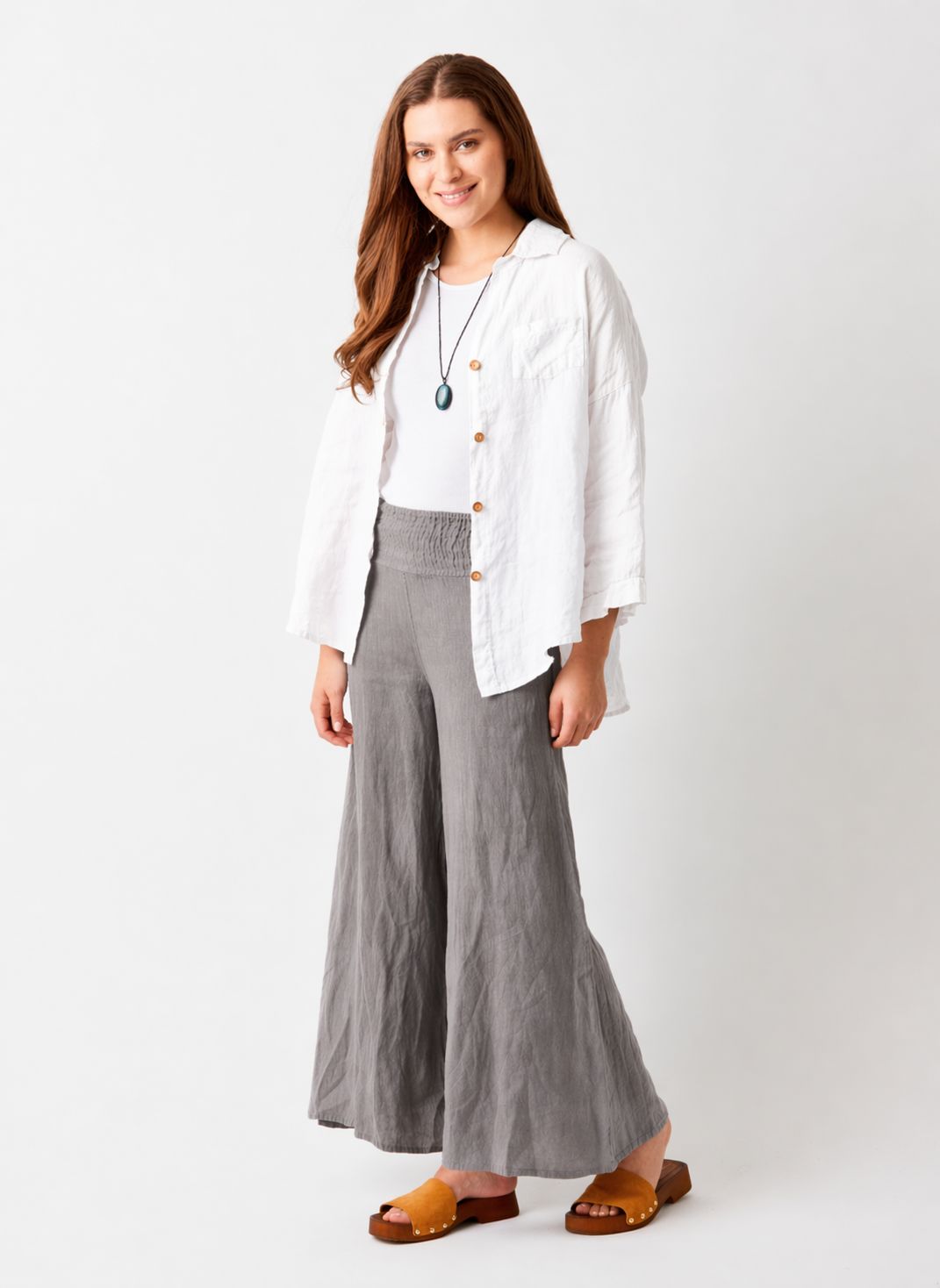 Seraphina Linen Wide Pant with Shirred Waistband