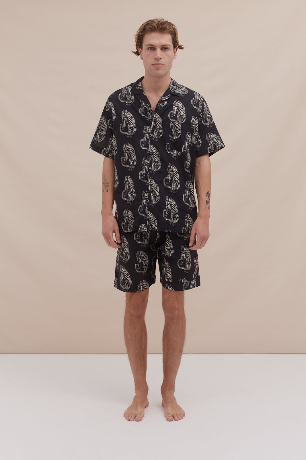 Men’s Cuban Pyjama Set Tiger Print Black/Cream
