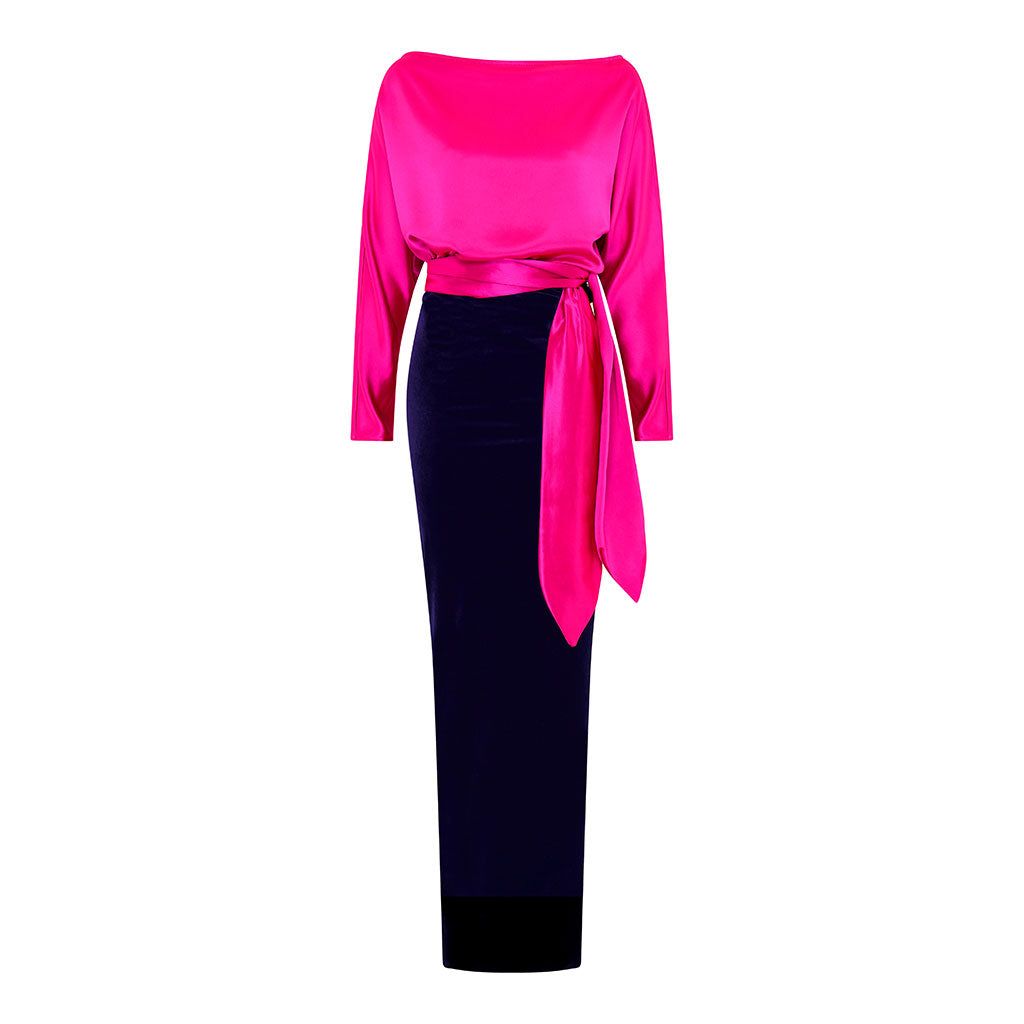 Pink Satin / Navy Velvet Bella Dress