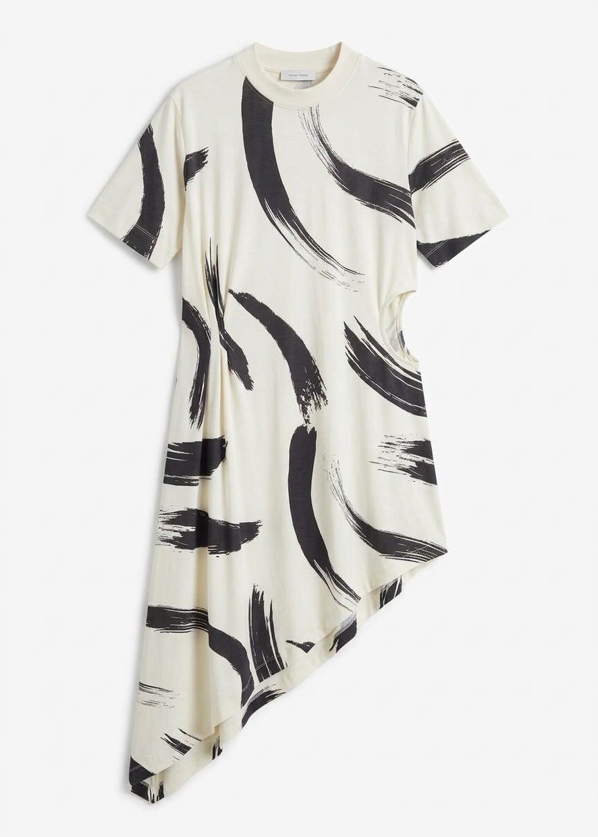Loulou De Saison Liya Asymmetrical Cotton Dress - Ivory/black