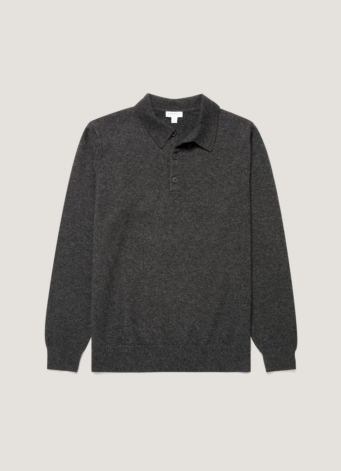 Men's Cashmere Knitted Polo Shirt in Charcoal Melange