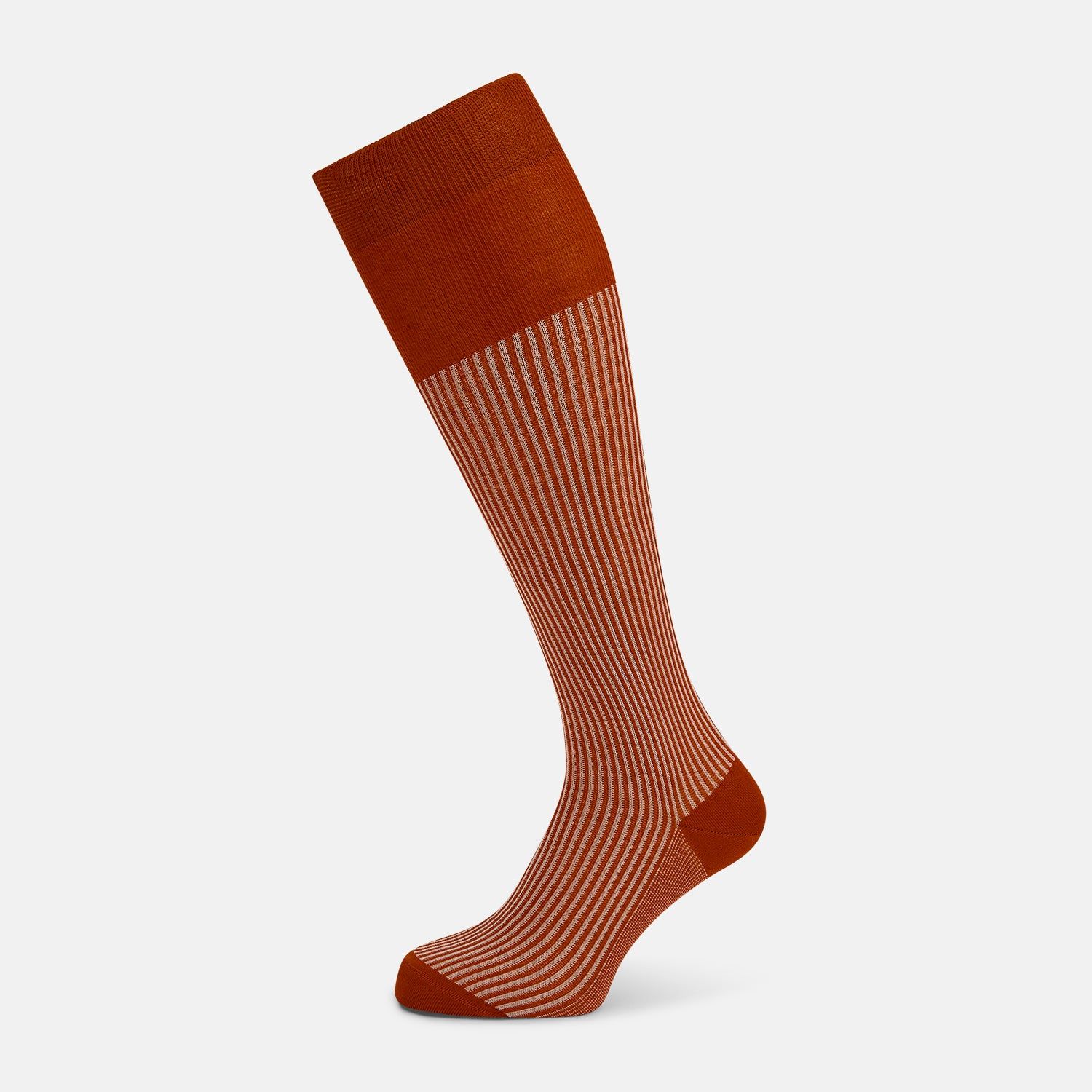 Rust/White Thin Striped Long Socks