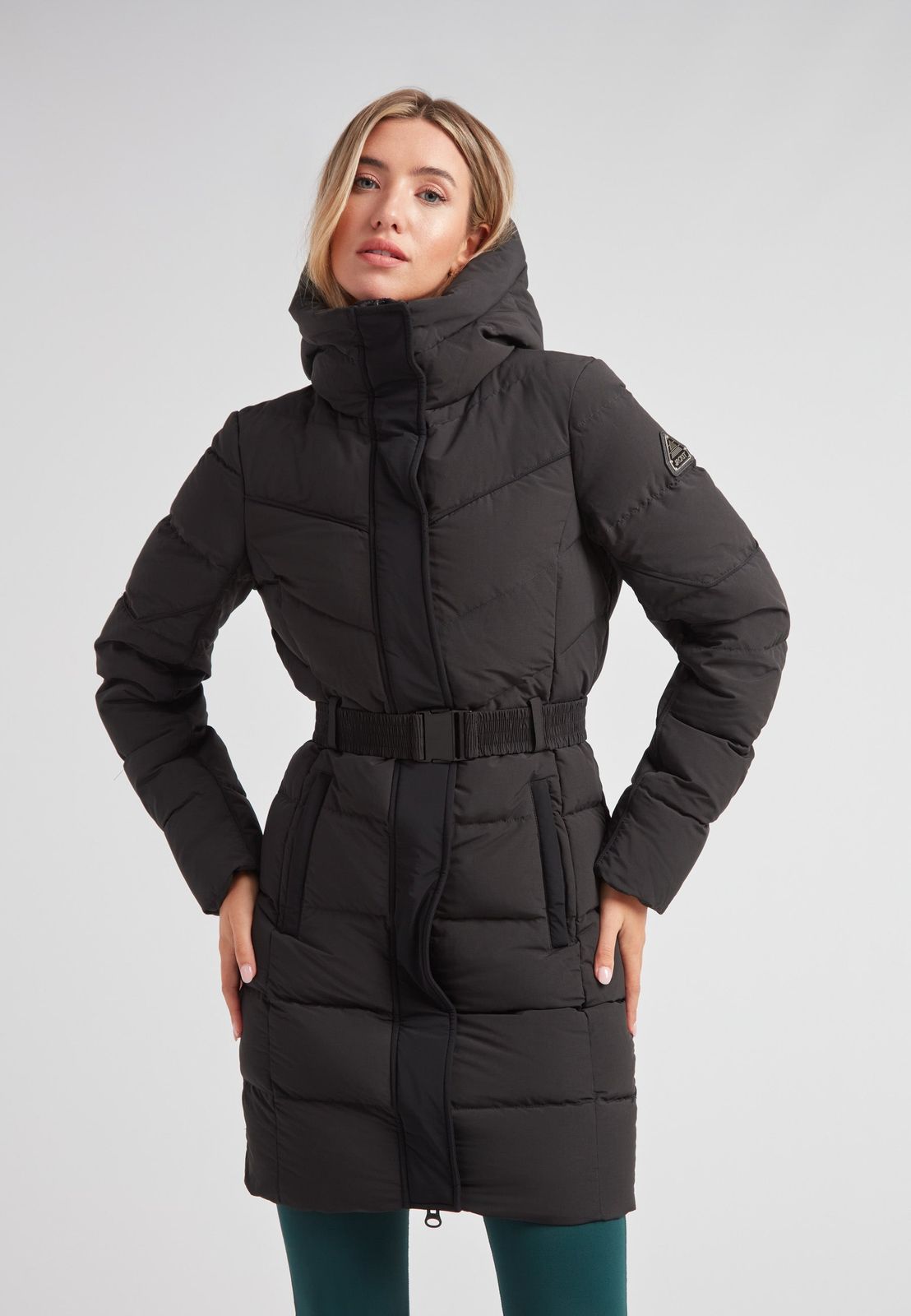 Diamond Belted Down Coat Matt Black