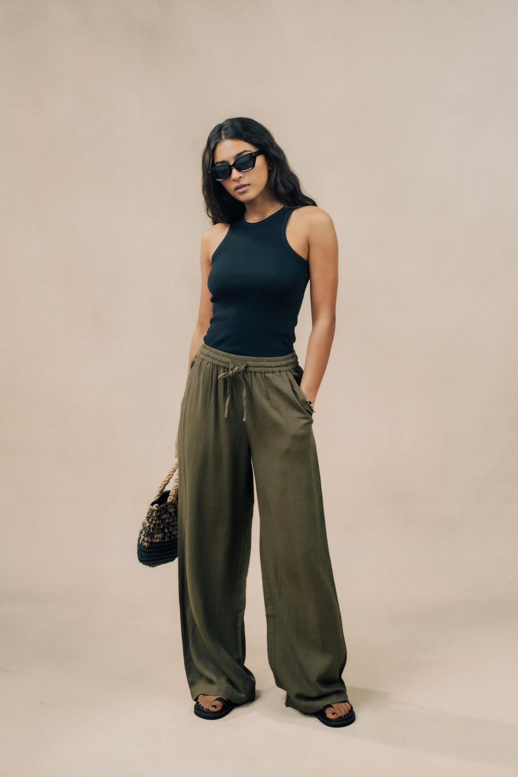 Linen Blend Wide Leg Trouser