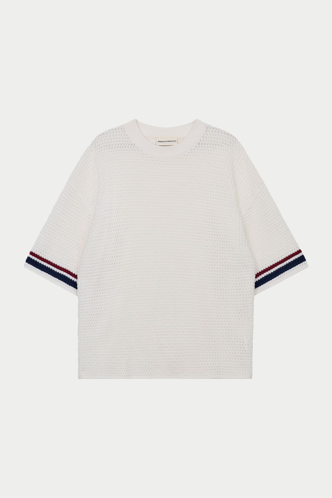 STRIPE CROCHET KNIT T-SHIRT - BURGUNDY