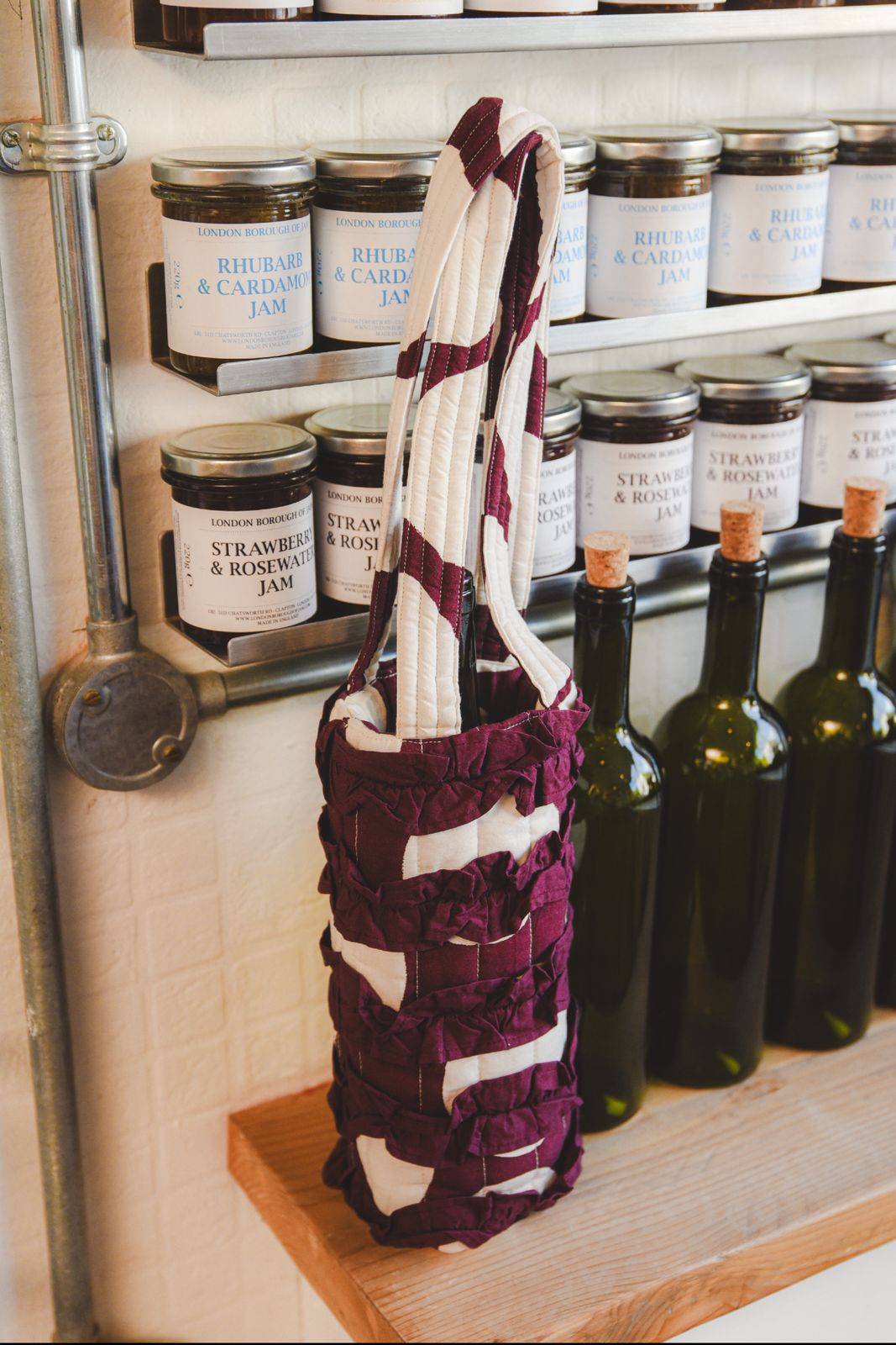 Burgundy Spot Ruffle Wine Bag