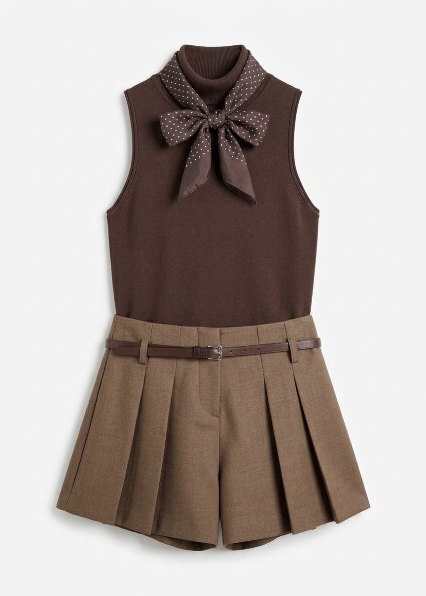 Lojsta Pleated Mini Shorts - Brown