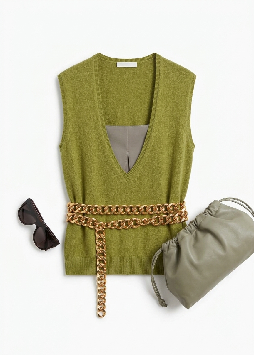 Lizan Deep V Neck Knit Vest - Chartreuse