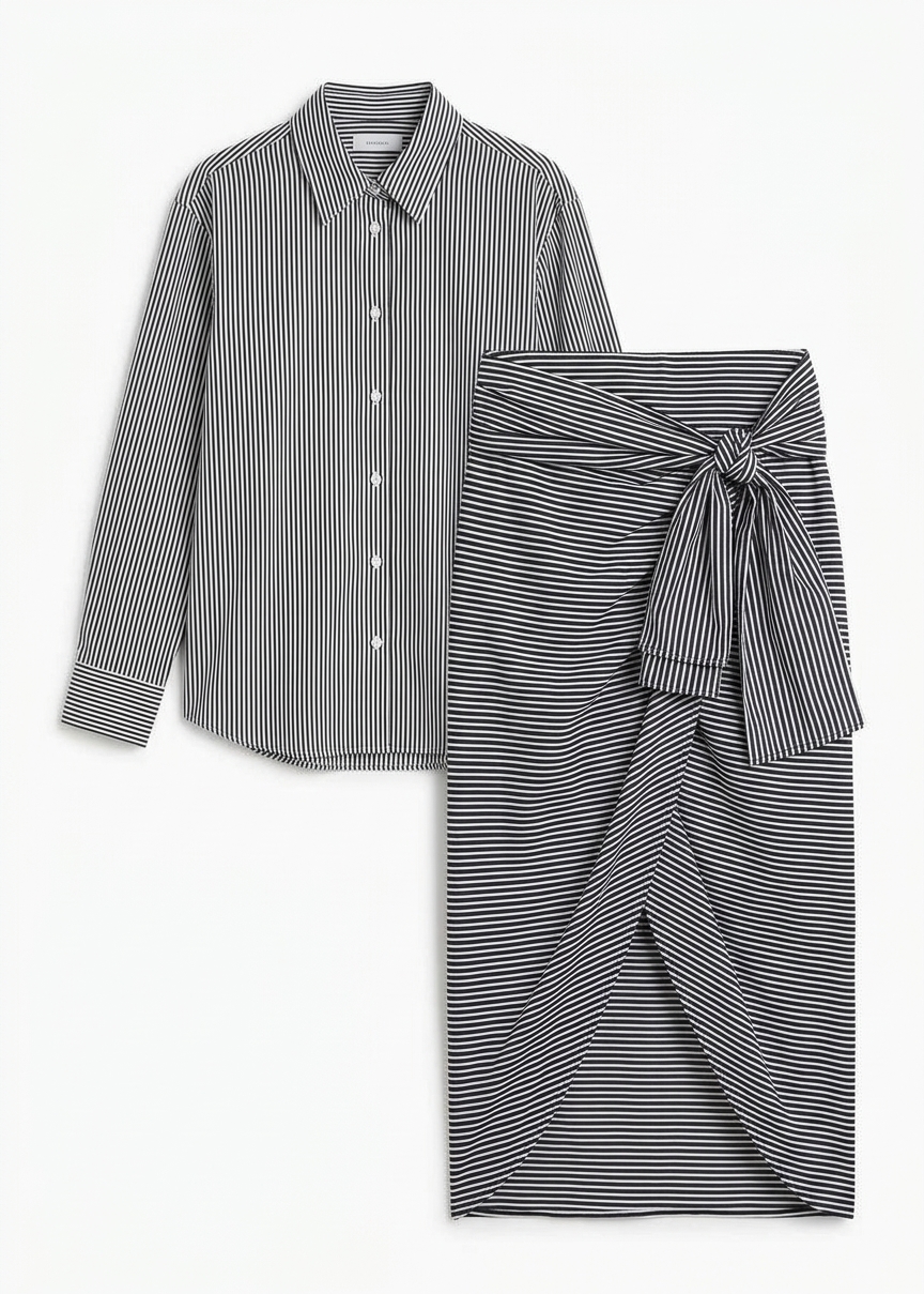 Thira Wrap Skirt - Black/white Stripe