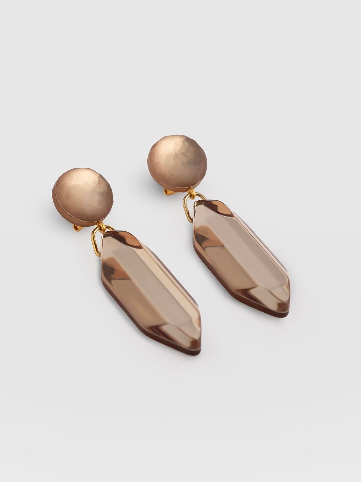 Hammered Mirror Drop Earrings - Champagne