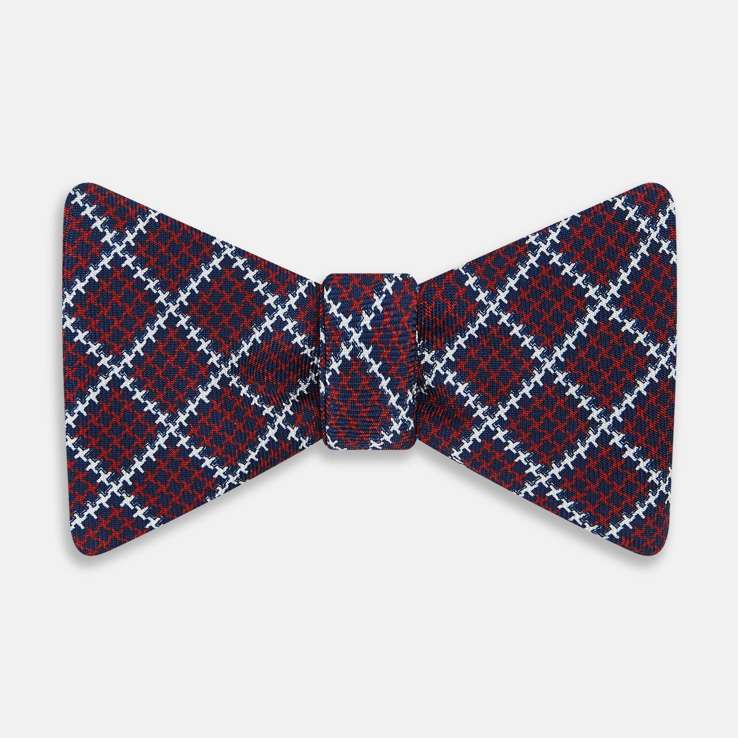 RED WHITE AND NAVY HARLEQUIN SILK BOW TIE
