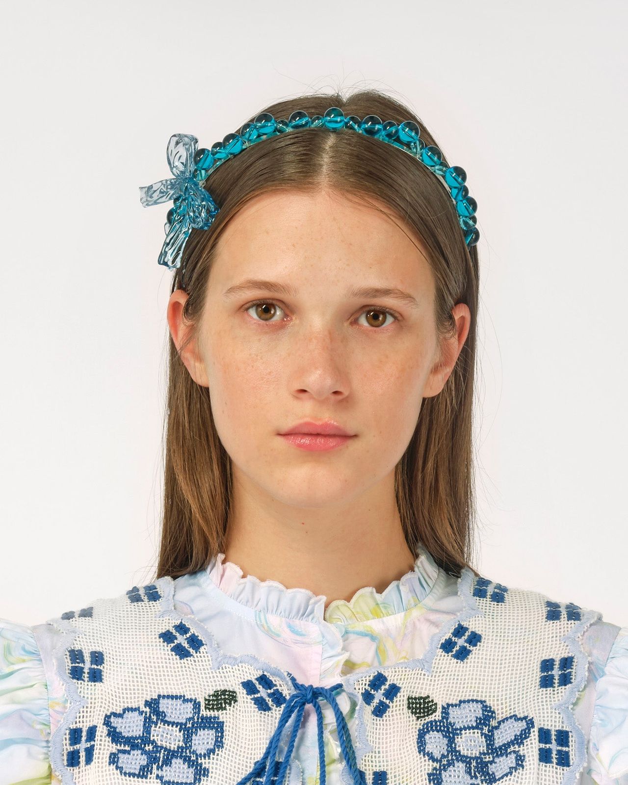 BLUE BOW BEADED HEADBAND