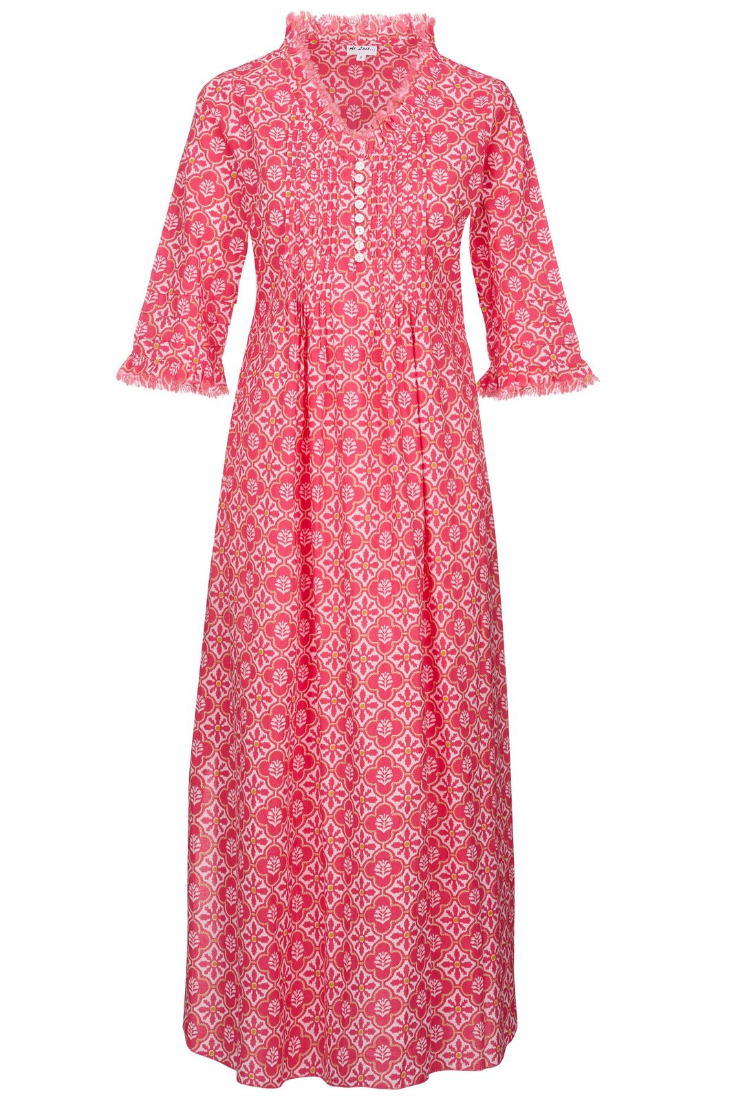 Cotton Annabel Maxi Dress In Coral & White Flower