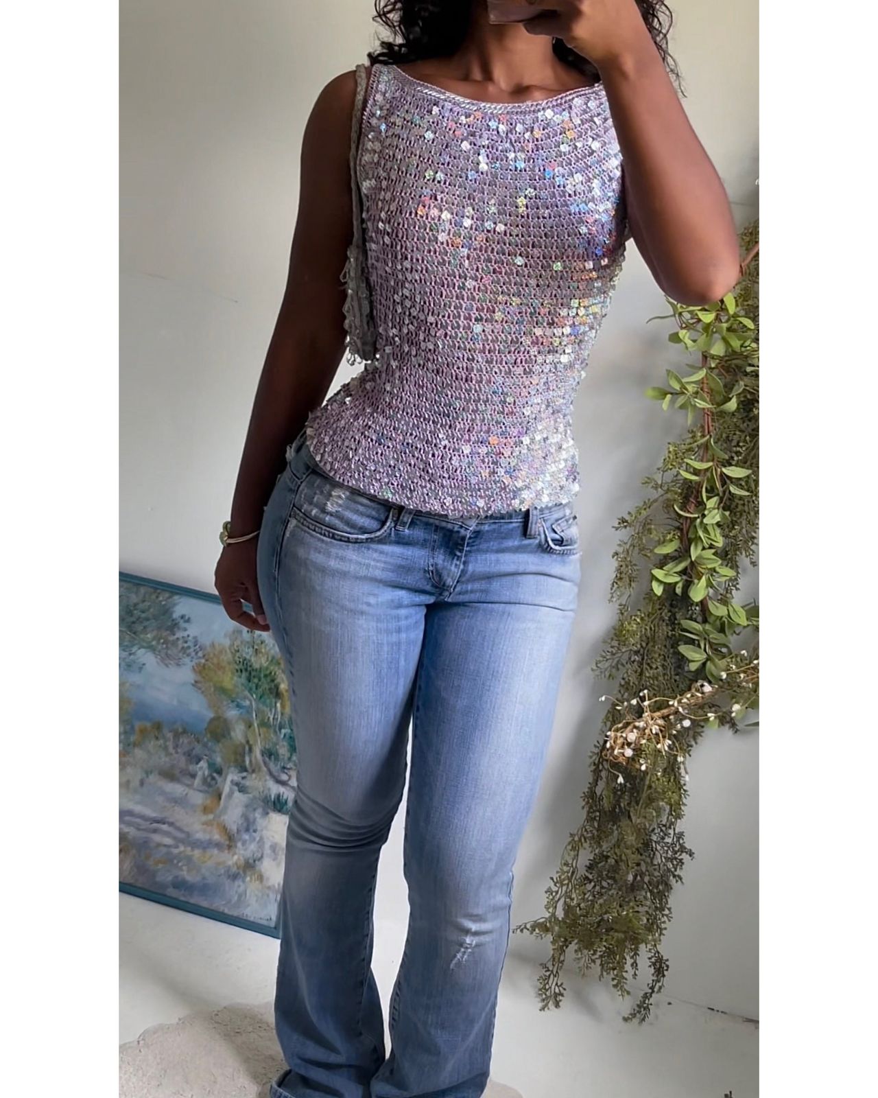 Y2K Lavender Sequin Crochet Knit Tank
