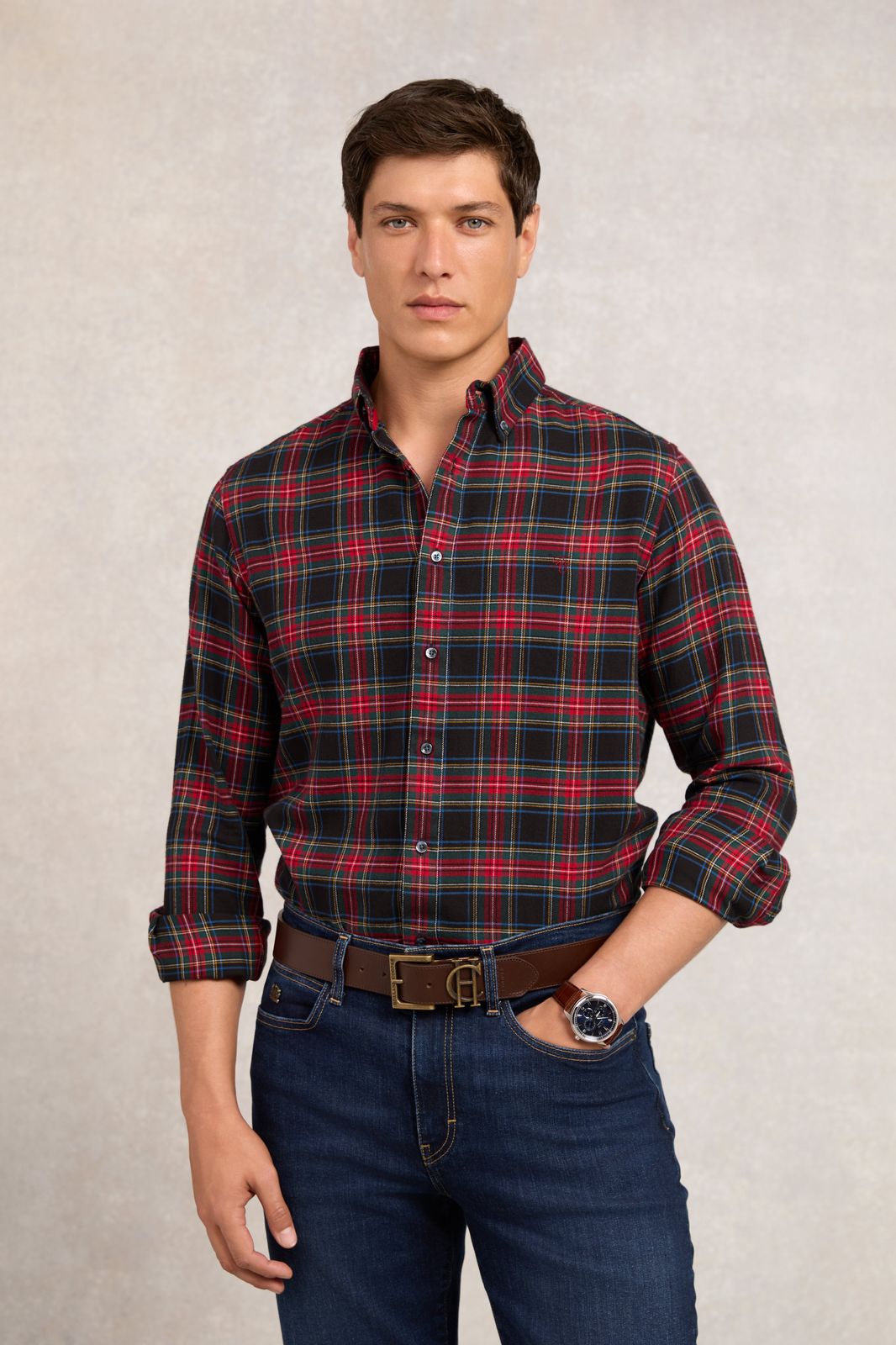 Men's Classic Fit Brushed Cotton Shirt (Sandringham Red)