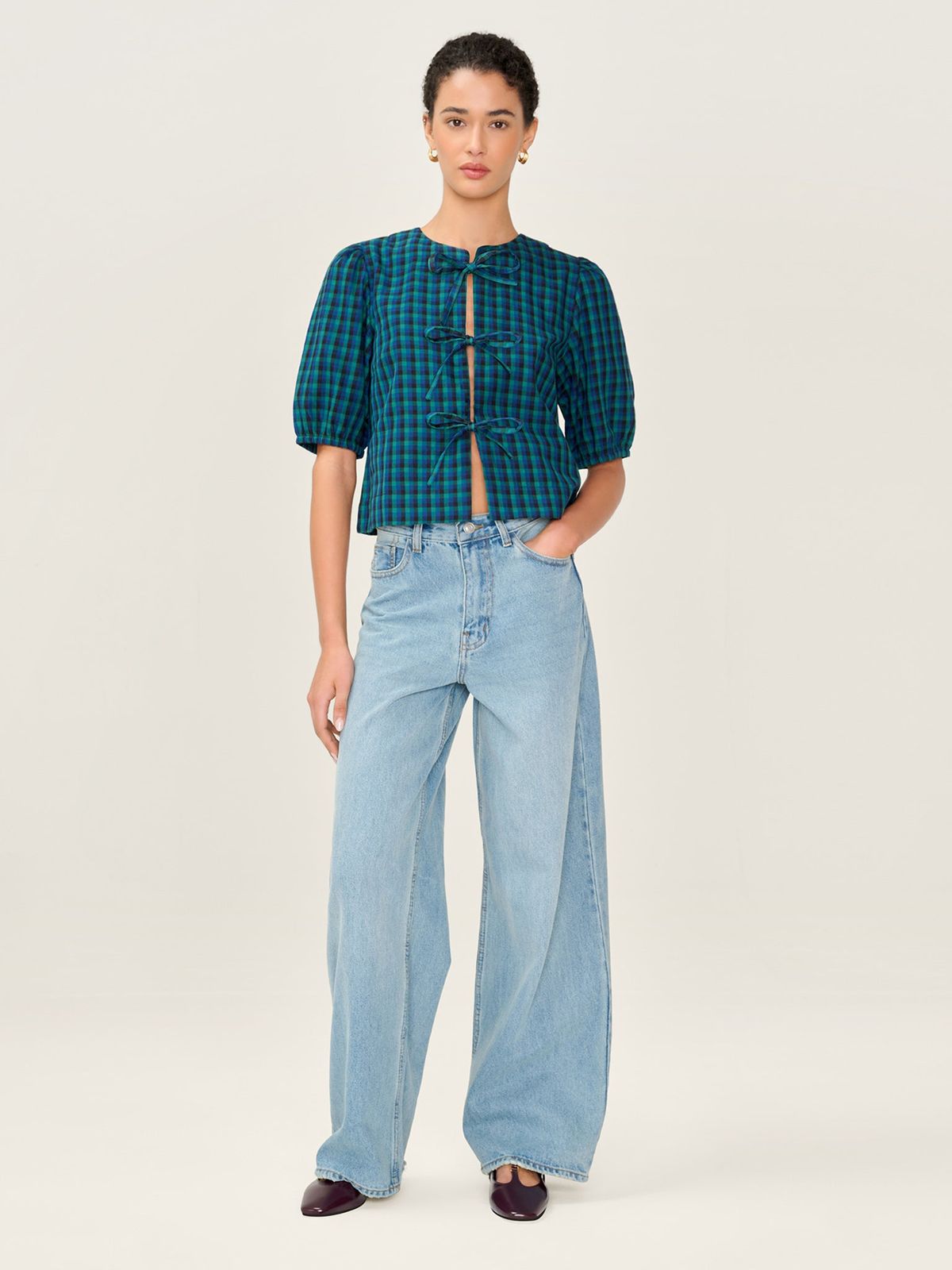 Apollo Blouse in Blue and Green Check