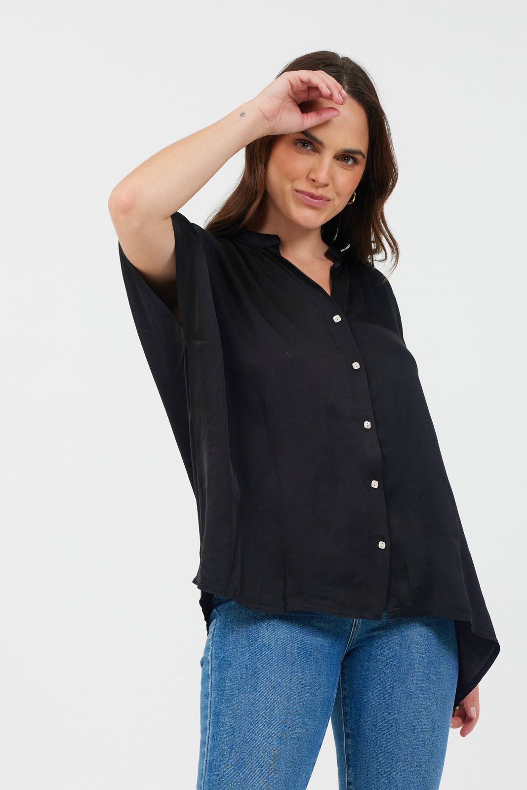Pandora Satin Button Thru Oversize Blouse
