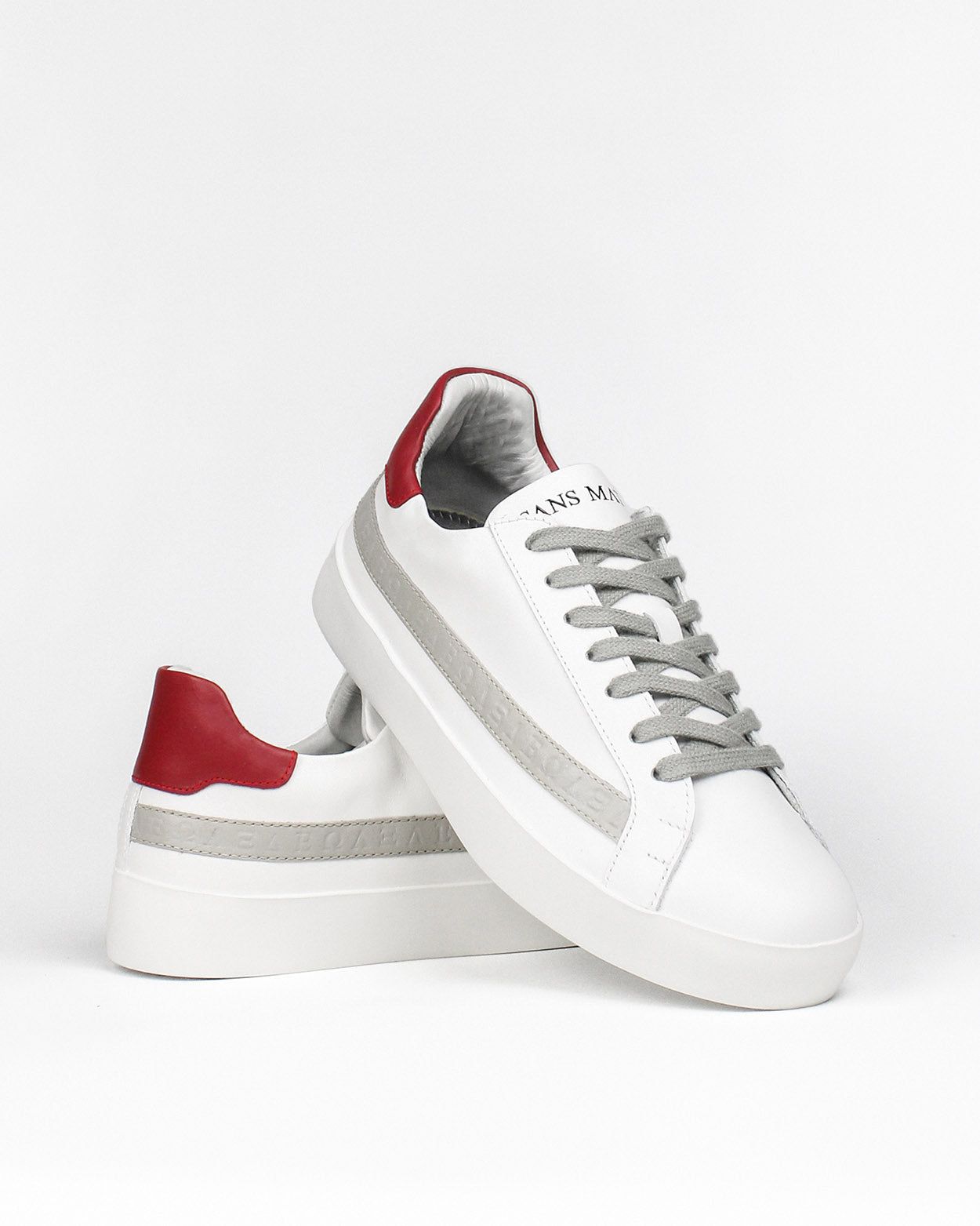 Olympus Low Top Trainers - White, Red & Grey Leather