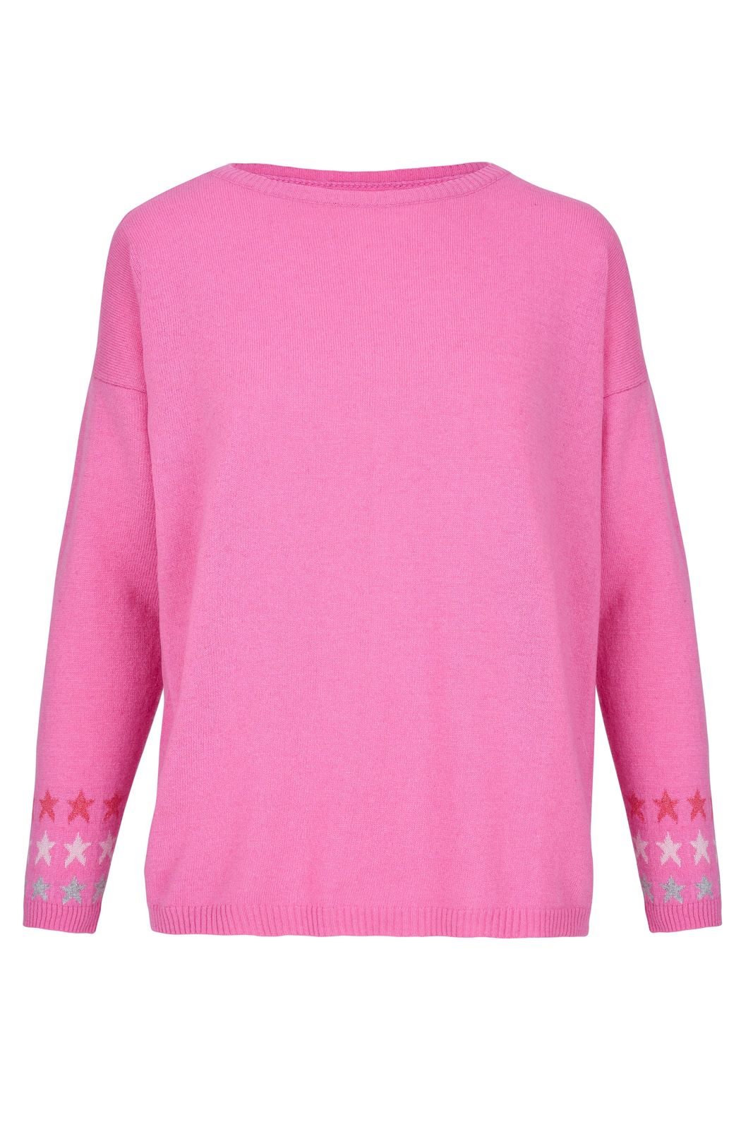 Cashmere Mix Sweater In Pink With Multi Star Cuff