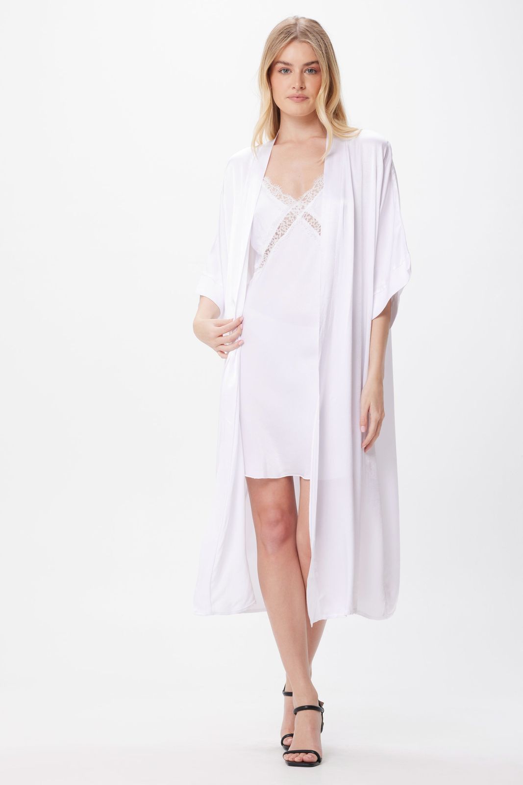 Honor Satin Long Open Kimono Jacket