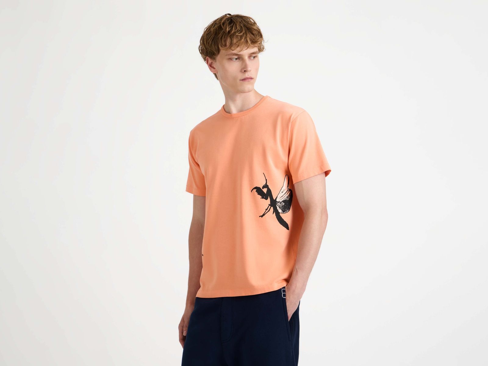 MENS PRAYING MANTIS T-SHIRT IN PEACH