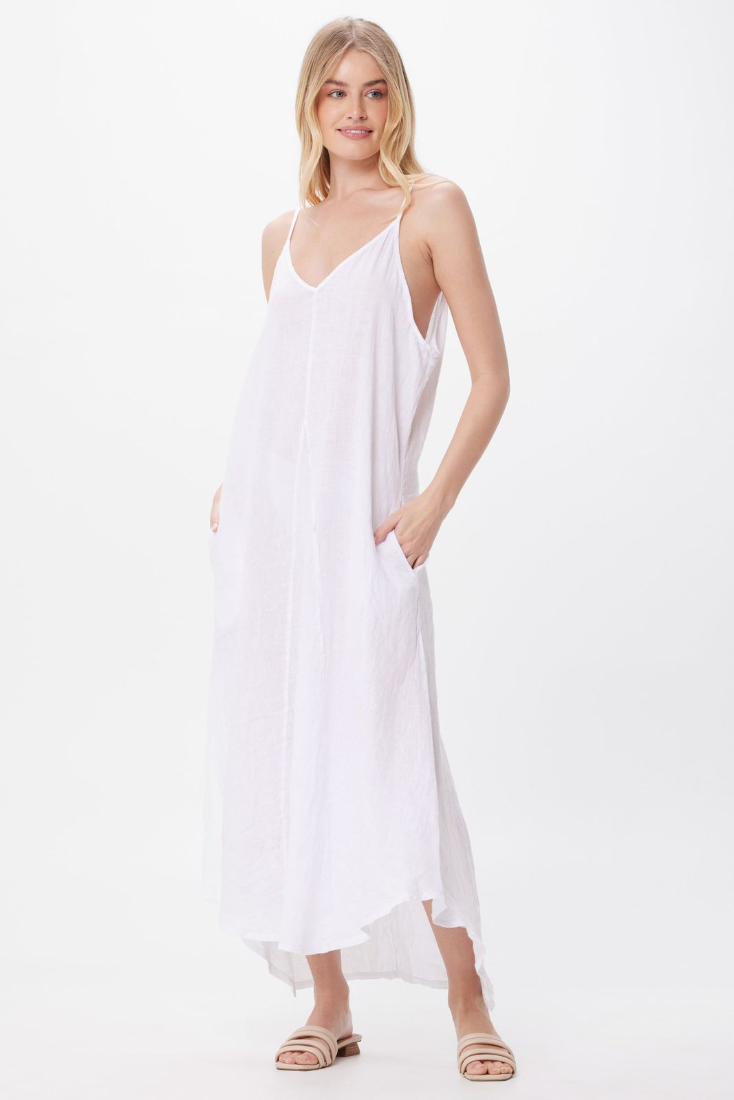 Shaina Linen Spaghetti Strap Floaty Maxi Dress