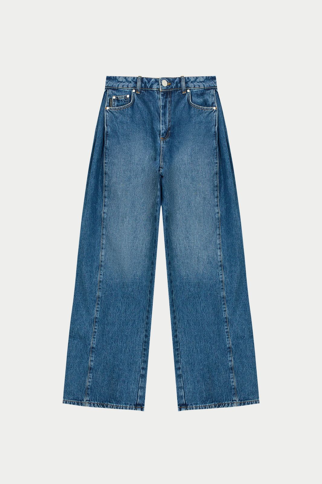 ADJUSTABLE PLEAT DETAIL WIDE LEG JEANS - VINTAGE BLUE WASH