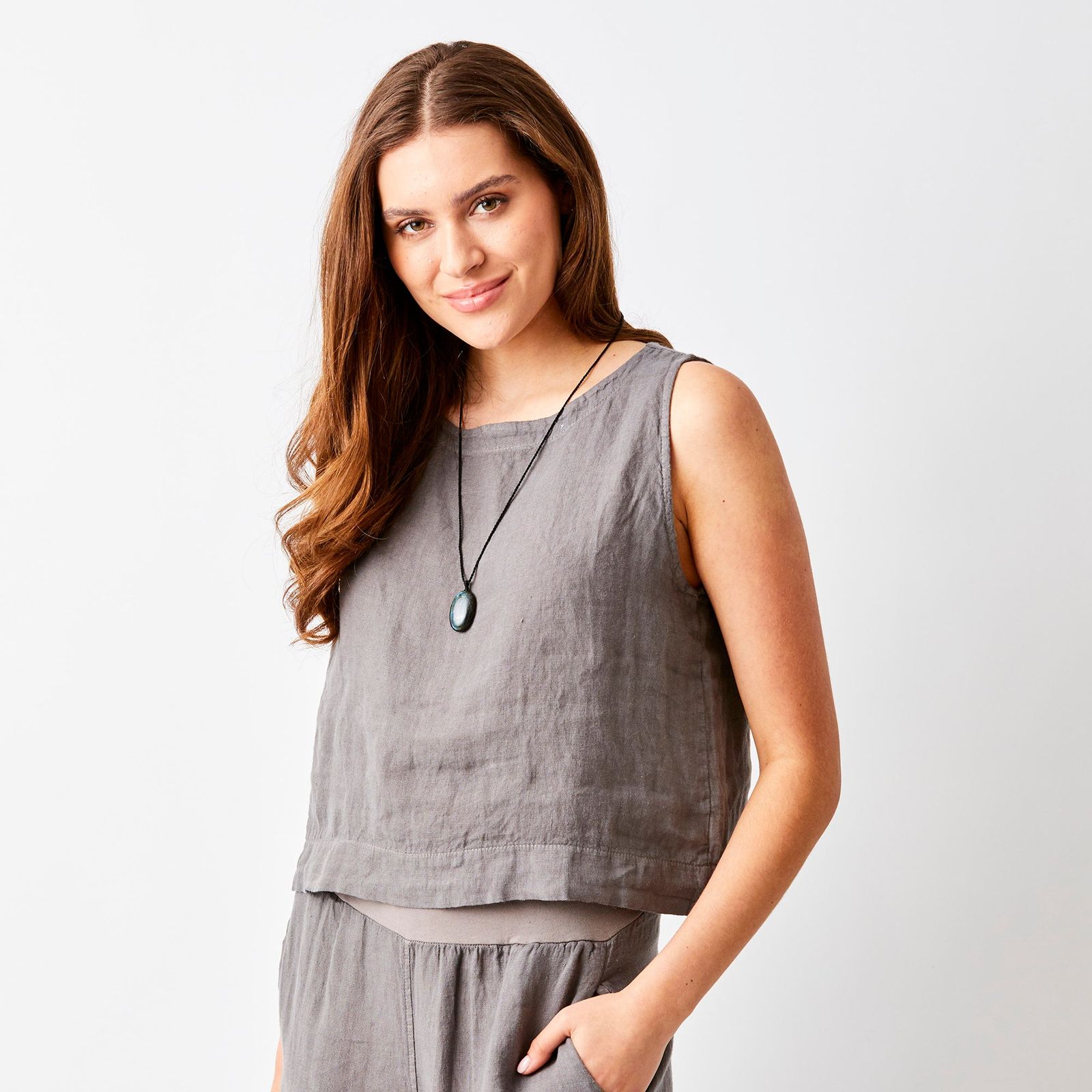 Sylviana Linen Round Neck Sleeveless Top