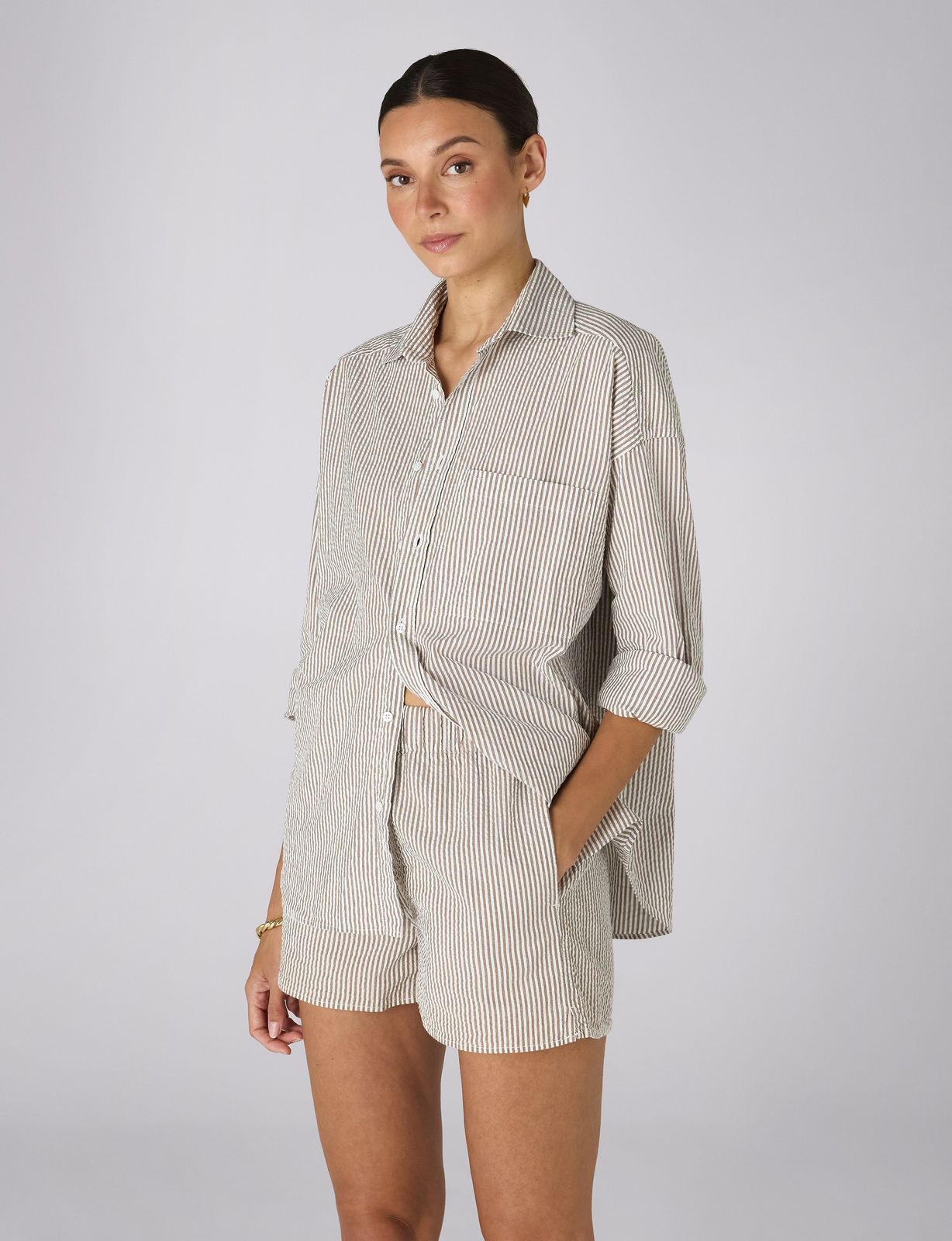 The Weekend: Seersucker, Mocha Stripe