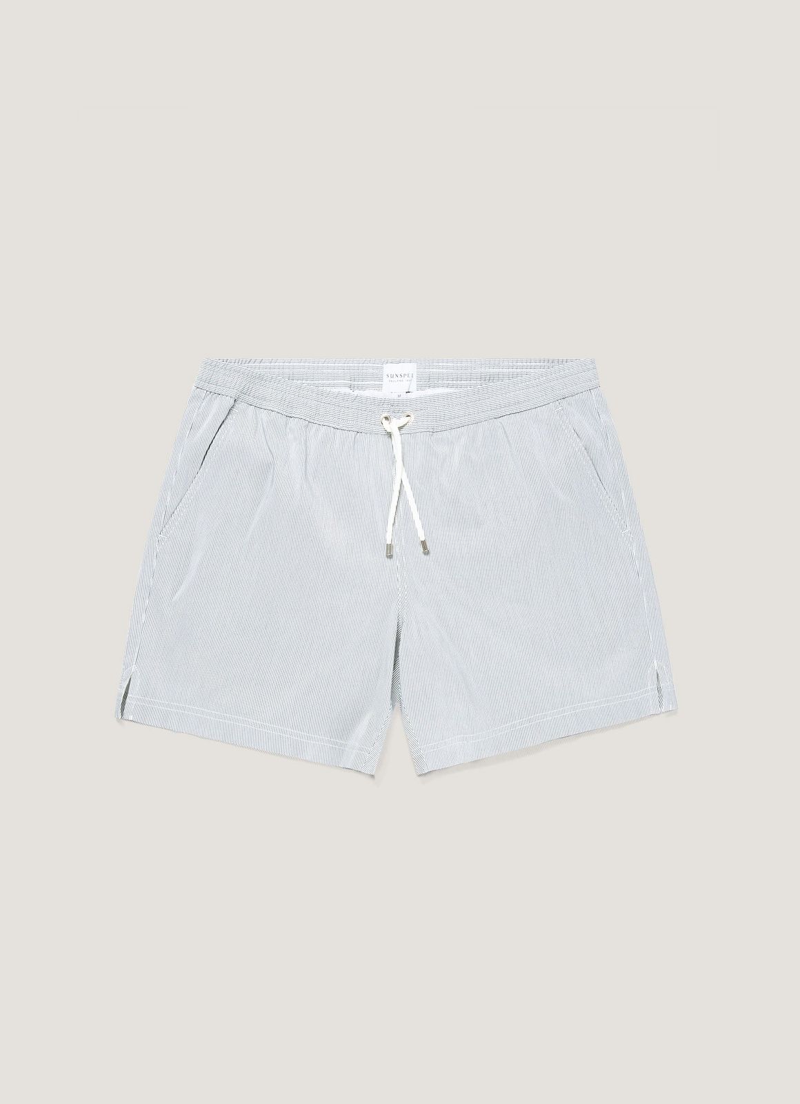 Men's Drawstring Swim Shorts in Navy/White