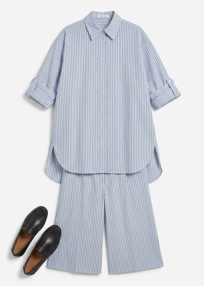 Elyn Cotton Bermuda Shorts - Light Blue/brown Stripe