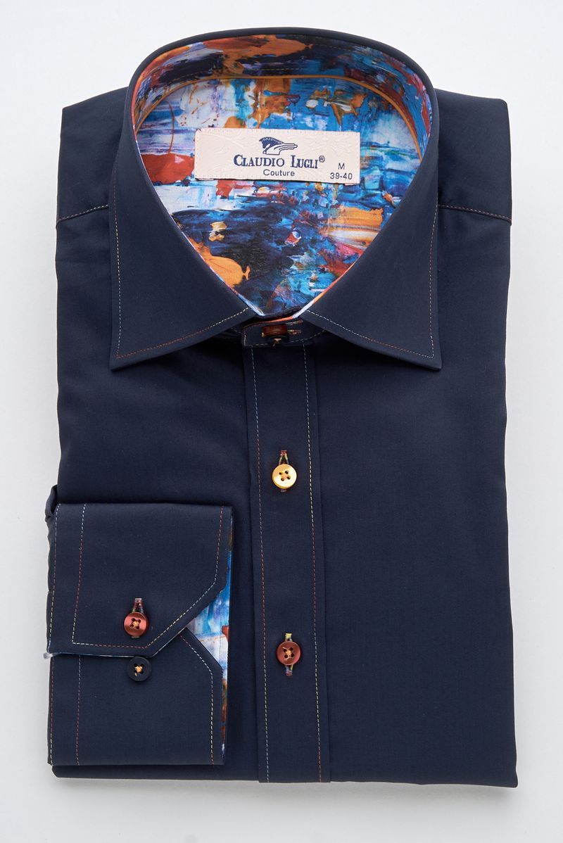 Navy Shirt with Painterly Contrast