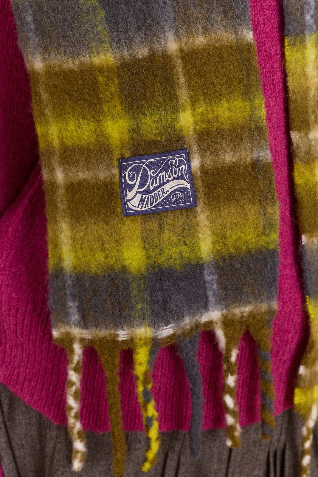 Brushed Fluffy Wool Blend Scarf - Lark Green Check