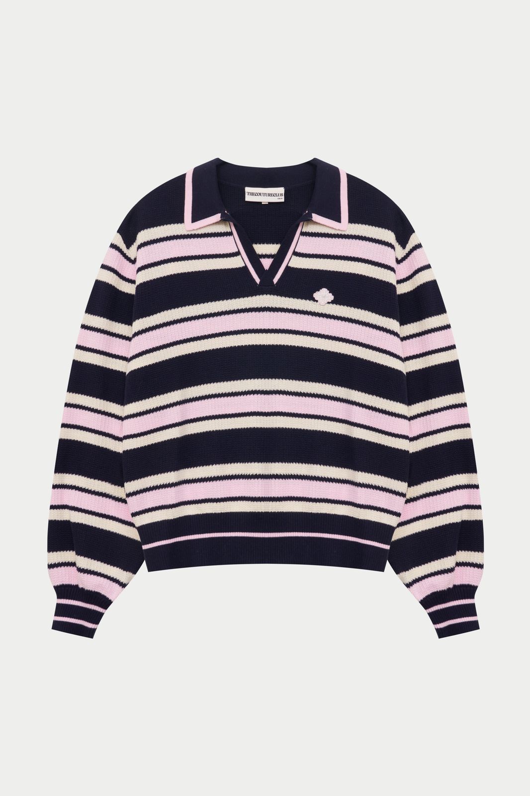 STRIPE KNITTED POLO SWEATSHIRT - NAVY