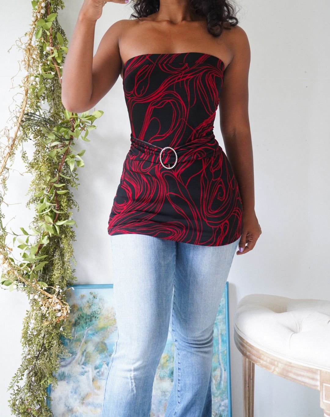Y2K Strapless Top with Belt Detail